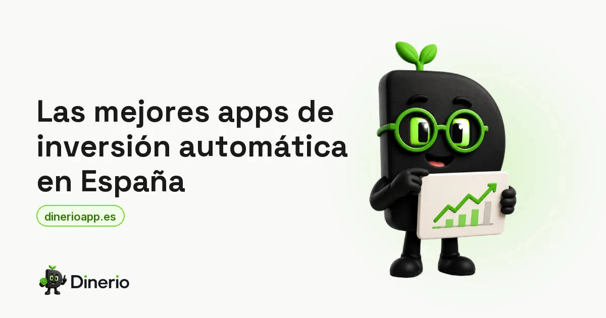 La mascota de Dinerio sosteniendo un gráfico de inversiones al alza, junto al título del ranking de apps de inversión automática