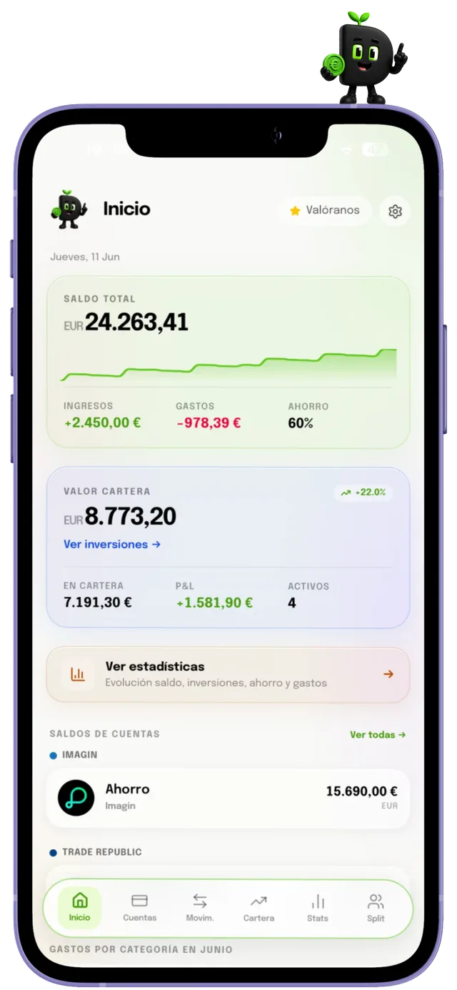 Dashboard de Dinerio con resumen de finanzas personales